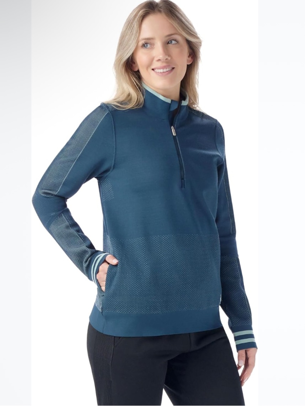 Smartwool Intraknit Women's Teal Merino Wool Blend Half-Zip Pullover Outdoor